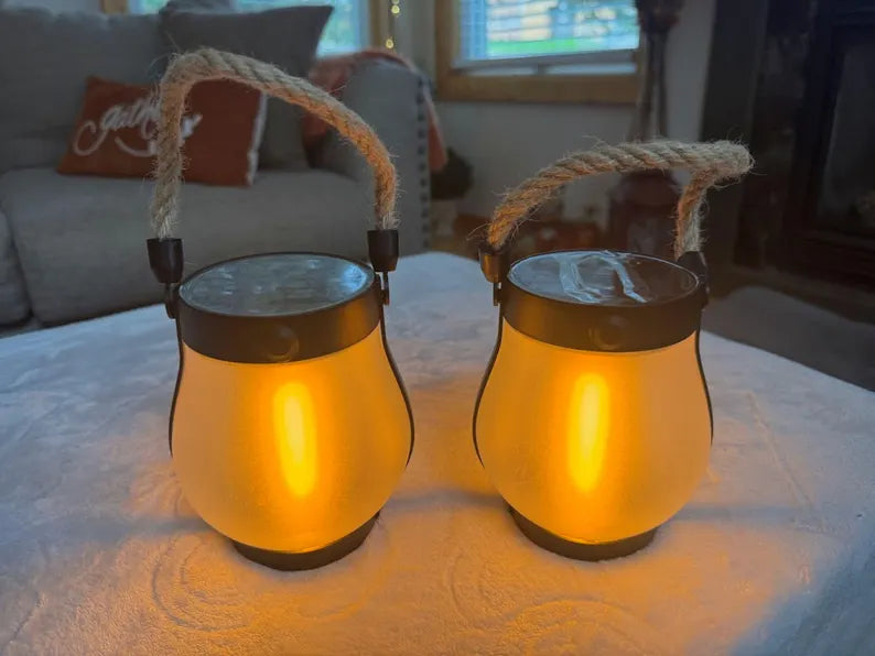 Waterproof Solar Lantern with Dancing Flame & Hemp Rope