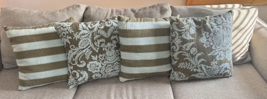 Blue and Brown Paisley and Striped Farmhouse Throw Pillow Covers 18x18 Set of 4