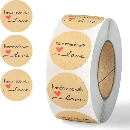 Kraft Made with Love Stickers & Tags - Self-Adhesive Seal Labels for Homemade Treats