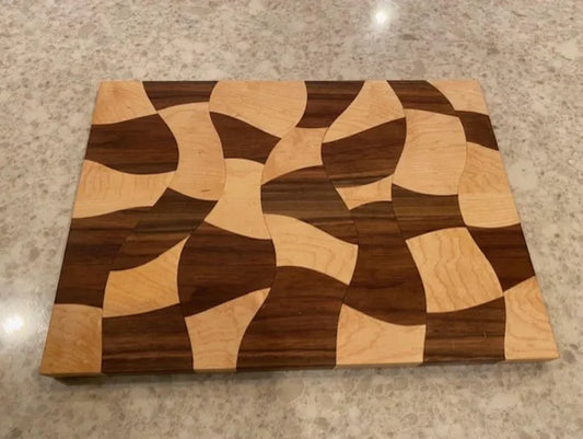Handmade Maple & Black Walnut Cutting Board - Wavy Edge Cheese Board