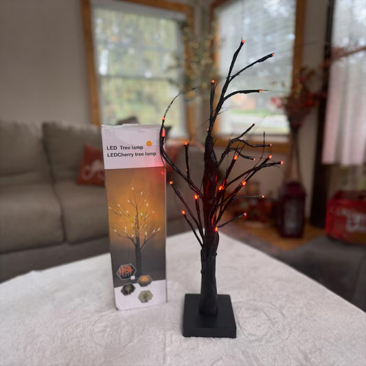 24” LED Orange Light Tree Lamp – Battery Operated Halloween & Fall Decor Light