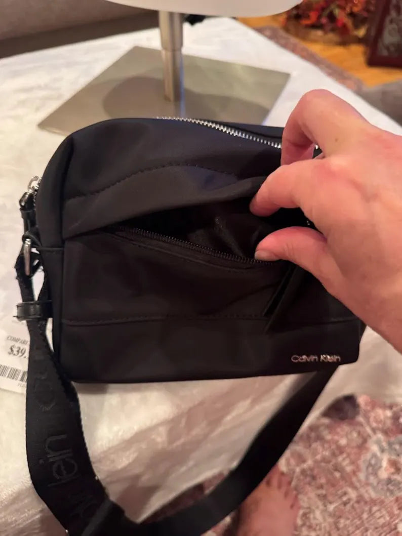 Calvin Klein Black Nylon Crossbody Bag - Unisex Travel Purse