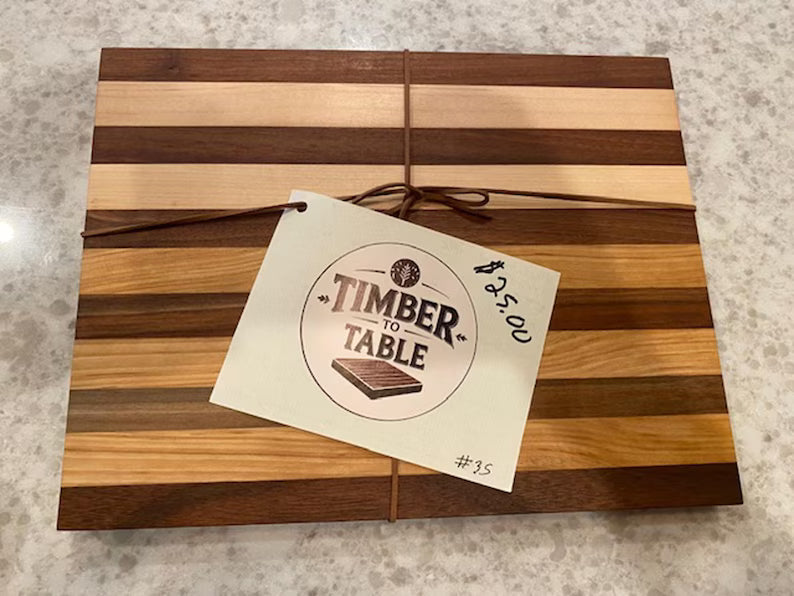 Unique Black Walnut & Maple Cutting Board | Personalized 9x12 Food Safe Serving Board 07.35