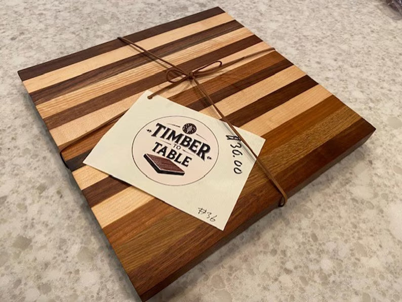 Handmade Wood Cutting Board: Walnut, Cherry, Maple, Oak (11x11x1) 07.36
