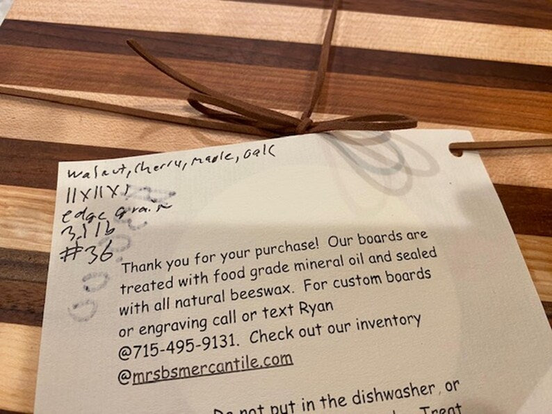 Handmade Wood Cutting Board: Walnut, Cherry, Maple, Oak (11x11x1) 07.36