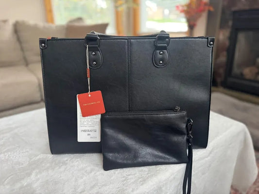 LOVEVOOK Leather Laptop Tote Bag Set: 15.6" Briefcase & Cosmetic Pouch