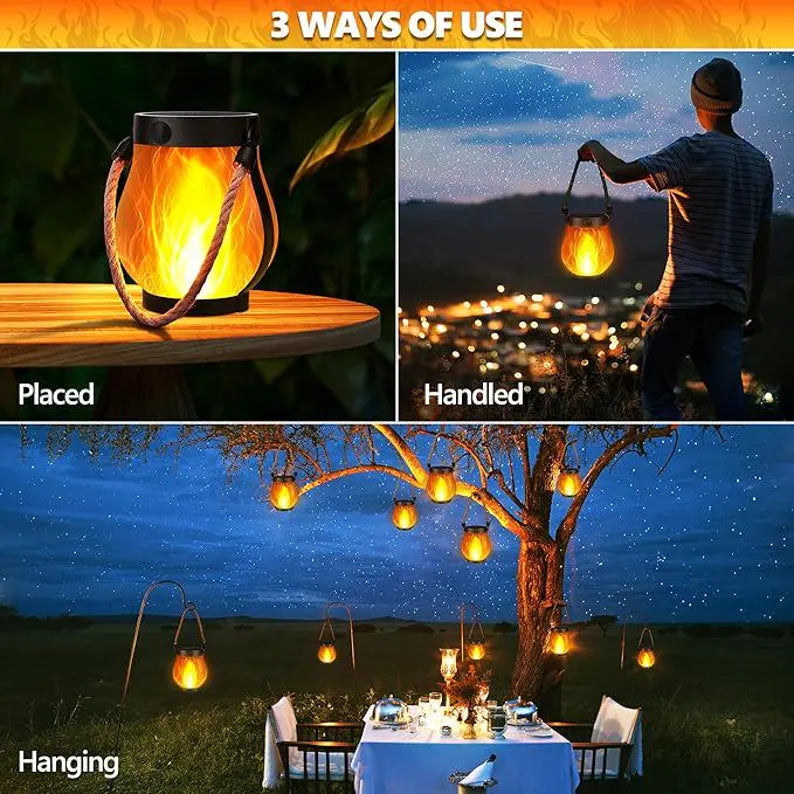 Waterproof Solar Lantern with Dancing Flame & Hemp Rope