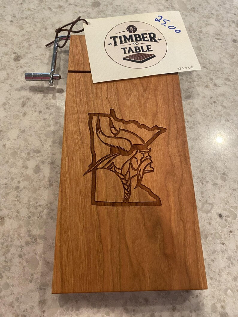 Minnesota Viking Cheese Slicer – Cherry Wood Board by Timber to Table, Handmade Kitchen Gift