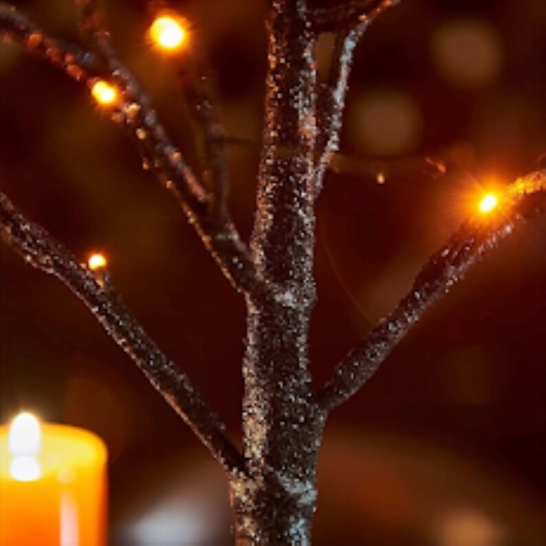 24” LED Orange Light Tree Lamp – Battery Operated Halloween & Fall Decor Light