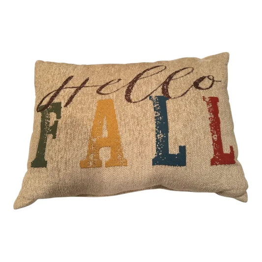 Hello Fall Throw Pillow: Embroidered Autumn Farmhouse Cushion