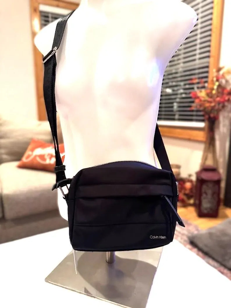 Calvin Klein Black Nylon Crossbody Bag - Unisex Travel Purse