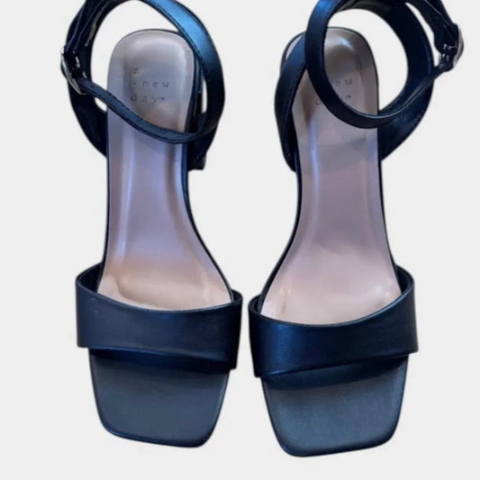A New Day Black Block Heel Sandals Size 7.5 Women’s Ankle Strap Heels