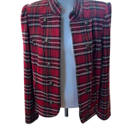 Tommy Hilfiger Red Plaid Knit Blazer Jacket Women’s Small Military Style