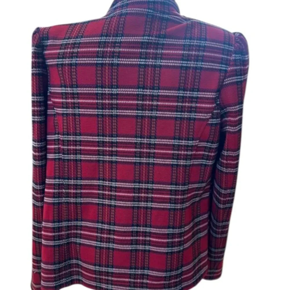 Tommy Hilfiger Red Plaid Knit Blazer Jacket Women’s Small Military Style