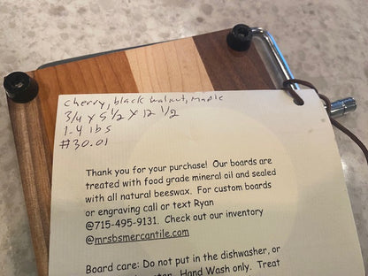Board 07.30.01  Hardwood Cutting Board with Counter Clamp | Cherry, Walnut & Maple