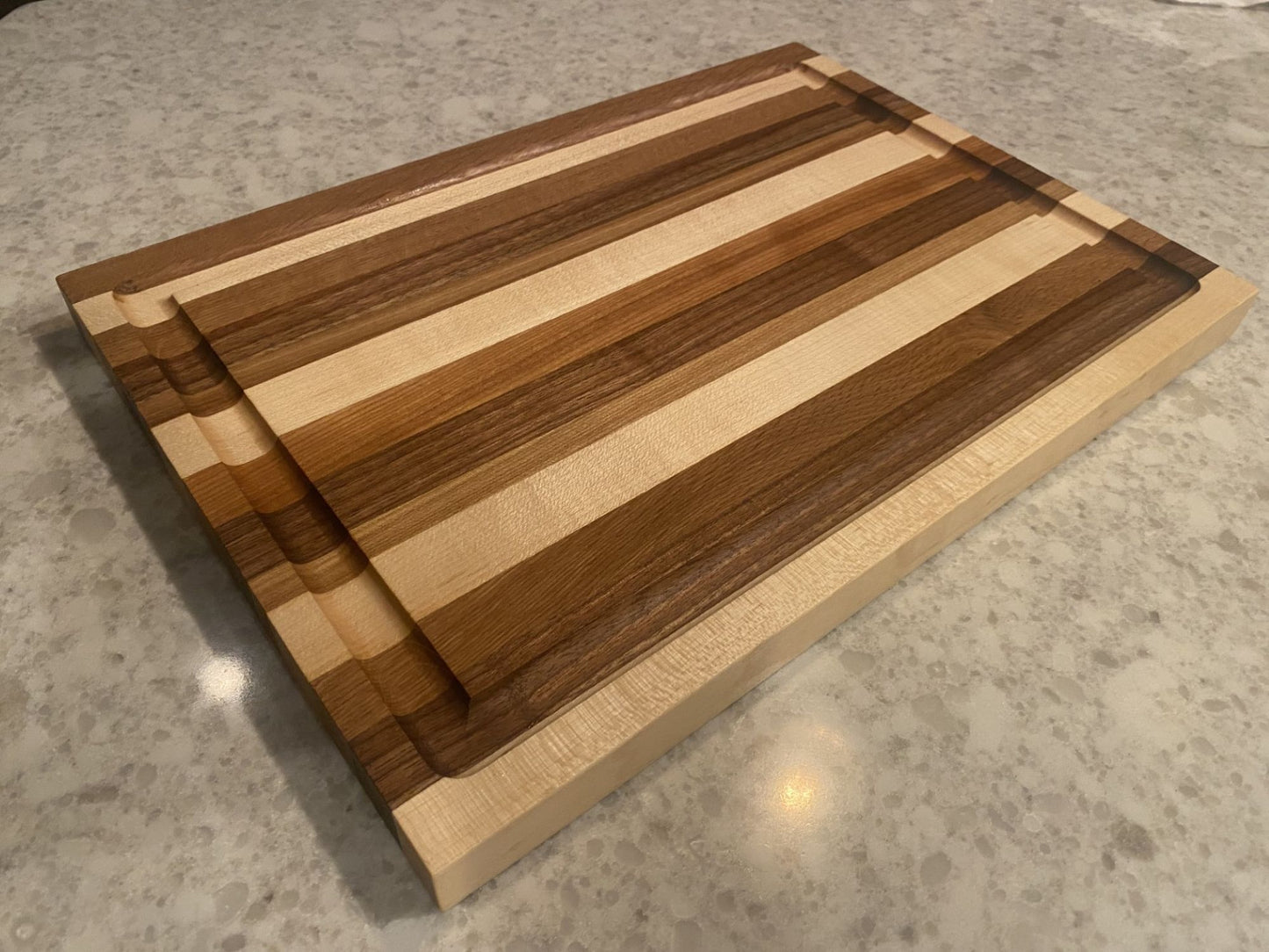 Handcrafted Edge Grain Cutting Board – Maple, Oak, Cherry & Walnut | 11x16x1 | Juice Groove | Wood Serving or Charcuterie Board 07.38