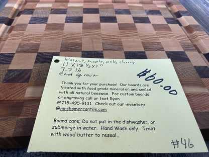 Board 07.46 End Grain Cutting Board – Walnut, Maple, Oak & Cherry | Handmade Artisan Butcher Block