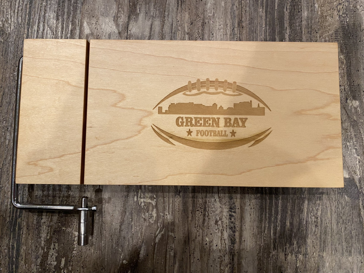 Green Bay Football Engraved Maple Cheese Slicer Board – Handmade by Timber to Table (7.5x12.5") 07.30.14