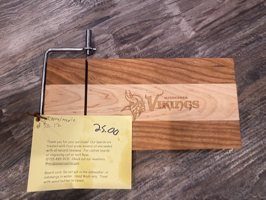 07.30.12 Timber to Table Vikings Engraved Cheese Slicer – Handmade Maple & Cherry Board 07.30.12