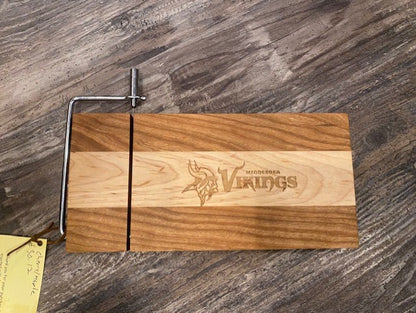 Board 07.30.12 Timber to Table Vikings Engraved Cheese Slicer – Handmade Maple & Cherry