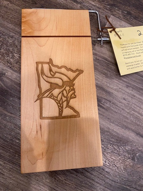 Board 07.30.11 Handcrafted Maple Cheese Slicer Board – Minnesota Viking Design – Local Artisan Made