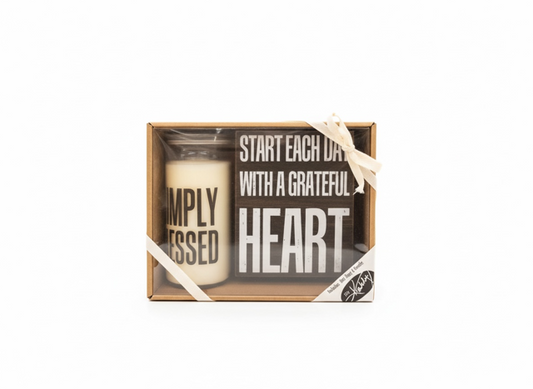 Simply Blessed Candle + Grateful Heart Sign Gift Set